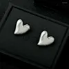 Stud Earrings Cold Air Alloy Gold-plated Brushed Heart-shaped Women's Simple Retro Sub-color 925 Silver Needle