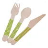 Set di stoviglie 12pcs Cucchiaio taglierina forchetta in legno Colorato ondulato stampato Betulla Picnic Stoviglie usa e getta Forniture per feste di compleanno moderne