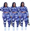 Survêtements Sylph Plus Taille 2 Pièces Ensemble Mode Slim Creux-Out Tie Dye Femmes Deux Tenues Ensembles À Manches Longues Crop Top Et Pantalon Costumes