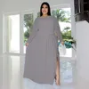 Chándales ZJFZML ZZ, ropa de mujer, conjunto de 2 piezas de talla grande, manga larga sencilla, cuello redondo, parte superior básica, falda dividida alta, venta al por mayor