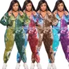 Survêtements ZJFZML ZZ Femmes Vêtements Deux Pièces Ensembles Plus La Taille Casual Tie Dye Imprimer À Manches Longues Veste Moulante Pantalon Baisse En Gros