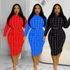 Tracksuits ZJFZML ZZ Women Clothing Two Piece Set Plus Size Plaid Print Long Sleeve Crop Top And Knee Length Skirts Drop Wholesale