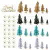 Decorações de Natal 48pcs Lot Mini Árvore Sisal Seda Cedro Decoração de Casa de Santa Snow Frost House Desktop Ano Ornament Supplies