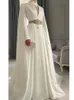 2023 Traditional Muslim Satin A-Line Wedding Dresses Embroidery Long Sleeves High Neck Arabic Dubai Bridal Gowns Court Train White Middle East Bride Vestido