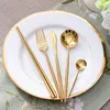 Dinnerware Sets Golden Knives Forks Coffee Spoons Cutlery Flatware Set Kitchen Stainless Steel Spoon Tableware Gold