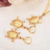 Klassiekers 14 K Solid Gold Finish Tortoise Red CZ Stone hanger Earrins Figaro Chain Women Papoea New Girls Kids Party Jewelry PNG289Q