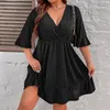 Plus Size Dresses 4XL Glitter Midi Dress For Chubby Women Autumn Half Sleeve V Neck Red Clothing Elegant Large Evening Party