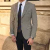 Men's Suits Men's Suit Jacket Coffee Houndstooth Wool Tweed Retro Business Tailored Collar Casual Blazer For Wedding Groomsmen Costumes