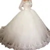 2023 Princess Ball Gown Wedding Dresses Off Axla Longe ärmar Underbara spets Appliced ​​golvlängd elfenben tyll brudklänningar plus storlek brud vestido de novia