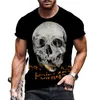 Męskie koszulki męskie koszulki T-shirt Summer Funny Skull Print Street Round Neck Short-Sieeved Tops Fashion Harajuku w stylu plus size