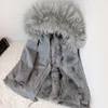 Kvinnors päls ins riktiga kappa 2022 Kvinnor Parka med liner naturlig tvättbjörn medium överdimensionerad tjock varm varm