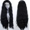 ジンジャー合成レースフロントウィッグ女性のためのロングレースウィッグパーティー波状黒髪かつらコスプレかつら高温繊維 230524