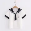 Kvinnors blusar japanska vita skjortor Girls Navy Collar Women 2022 Summer Preppy Style Casual Kawaii Tie School Uniform Tops