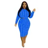 Tracksuits ZJFZML ZZ Women Clothing Two Piece Set Plus Size Plaid Print Long Sleeve Crop Top And Knee Length Skirts Drop Wholesale