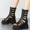 Sandaler High Top Chunky Platform Pumpar Kvinnor äkta läderhälta Gladiator Kvinnlig rund tå mode sneakers casual skor