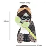 Brooches Wuli&baby Acrylic Telephone Girl For Women Wear Glasses Bowknot Band Lady Party Casual Brooch Pins Gifts