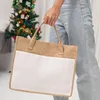 Fontes de festa Sublimação em branco Bolsa de Natal Sacola de compras reutilizável Linho Juta Tote Sacos de compras com alças para presente de dama de honra Viagem DIY Artesanato Bolsa