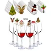 Kerstdecoraties 10 stwijn Wijn Cup Card Decor Santa Hat Glass Kerstmis Sneeuwman Home Decoratie Accessoires