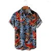 Men's Casual Shirts 2022 Red Koi Pattern Vintage Print Shirt Fashion Chinese Style Summer Pocket For Men And Women