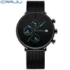 2020 Mens Women StopWatches CRRJU Unique Design Luxury Sport Wrist Watch Stainless Steel Mesh Strap Men's Fashion Casual Date278O
