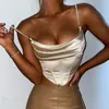 Camisas femininas Cadeia de diamante de cetim feminino Sling Slim Fit Corset Sexy Crop Top Women feminino curto 2022 Summer Mujer