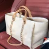 Kvinnor Luxury Handv￤skor Casual Totes Designer Beach Bag Fashion Sticking Purse Axel stor kapacitet Plain med kedjeduk canvas shopp239u