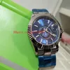 Mükemmel yüksek kaliteli kol saatleri Sky Dweller 326934 42mm mavi kadran paslanmaz çelik asya 2813 hareket otomatik erkek izleme watc205n