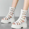 Sandaler High Top Chunky Platform Pumpar Kvinnor äkta läderhälta Gladiator Kvinnlig rund tå mode sneakers casual skor