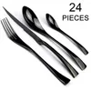 Conjuntos de talheres de jantar 24pcs espelho ouro 18/10 conjunto de aço inoxidável faca bife colher colher de chá de colher de mesa