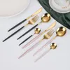 Dinnerware Sets 6 Piece Set Of Golden Cutlery Stainless Steel Tableware Knife Kitchen Household Dishwasher Safe