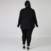 Tracksuits ZJFZML ZZ Women Clothing Two Piece Set Plus Size Black Turtleneck Long Sleeve T-shirt Slim Sheath Pant Drop Wholesale