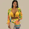 Survêtements pour femmes Sexy Tie-Dye Imprimer 3 pièces Ensembles d'été Femmes Tenues Vacances Beachwear Blouses Top Soutien-gorge Shorts Costumes Assortis En Gros