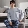 남성용 잠자기 Est Men Pajama Set M-4xl 긴 소매면 Cotton Pijama 캐주얼 홈 의류