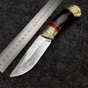 Style Classic Mongolian Damascus Steel Fixed Blade Straight Knife Lämplig för jaktcamping Vandring med snidad lädermantel