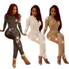 Vente en gros Combinaisons à manches longues Femmes Diamants Bodycon Barboteuses Sexy Voir à travers des combinaisons en maille Mode One Piece Tenues Night Club Wear Automne Vêtements d'hiver 8751