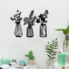 Statuette decorative 3 pezzi di vaso in metallo per fiori, ornamento da parete, silhouette artistica, ferro da appendere, regalo di inaugurazione della casa, decorazione nera creativa