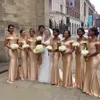Donkere champagne bruidsmeisje jurken zeemeermin Afrikaanse vrouwen Lang buiten schouder trouwfeestjurk Robe de soiree de mariage