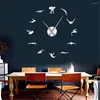 Wall Clocks Swimming Theme Modern DIY Large Clock With Swimmer Mirror Sticker Numbers Pool Art Decorative Watch Gift