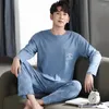 남성용 잠자기 Est Men Pajama Set M-4xl 긴 소매면 Cotton Pijama 캐주얼 홈 의류