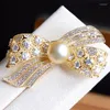 Brooches Trendy Brooch Jewelry Luxury Shiny Cubic Zircon Bow Pin And For Women Party Accessories Pearl Bowknot Corsage Decor