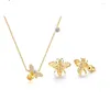 Ensemble collier et boucles d'oreilles en cristal abeille, pendentif insecte, ras du cou, couleur or, à la mode, bijoux pour femmes