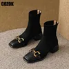 Bottes bout carré femmes cheville nouvelle décoration en métal dames robe talons épais pompes femme élégante daim patchwork chaussures vintage 221215