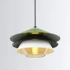 Pendant Lamps Nordic Minimalist Green Aluminum Paint Single Lamp Interior Decoration Bedroom Living Room E27 Light Amber Glass Fixture