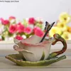 Kubki Kreatywny kwiat ceramiczny kubek z spodkiem łyżką kawy Zestaw herbaty woda woda kubka kubek mleko dekoracyjny prezent
