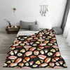 Coperte Sushi Pattern - coperta in pile di flanella nera per bambini adolescenti adulti morbidi accoglienti caldi sfocati