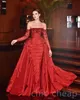 2023 Arabic Aso Ebi Red Mermaid Prom Dresses Lace Beaded Stylish Evening Formal Party Second Reception Birthday Engagement Gowns Dress ZJ045
