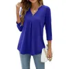 نساء 3/4 قمصان طويلة الأكمام ضد الرقبة العادية Henley Work Tops Blouses Dail Button Button Toped Top Top Top