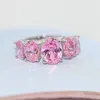 Cluster Rings Ring For Women Luxurious Girl Powder Oval Pink Cubic Zirconia Silver Color Wedding Engagement Gift Fashion Jewelry R558