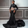 2023 Arabische Aso Ebi Black Mermaid Prom Dresses kristallen Velvet avond formeel feest tweede receptie verjaardag verlovingsjurken jurk zj455