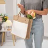 Fontes de festa Sublimação em branco Bolsa de Natal Sacola de compras reutilizável Linho Juta Tote Sacos de compras com alças para presente de dama de honra Viagem DIY Artesanato Bolsa